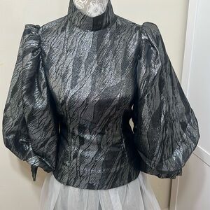 GANNI JACQUARD Balloon Sleeve Top/Blouse NWT